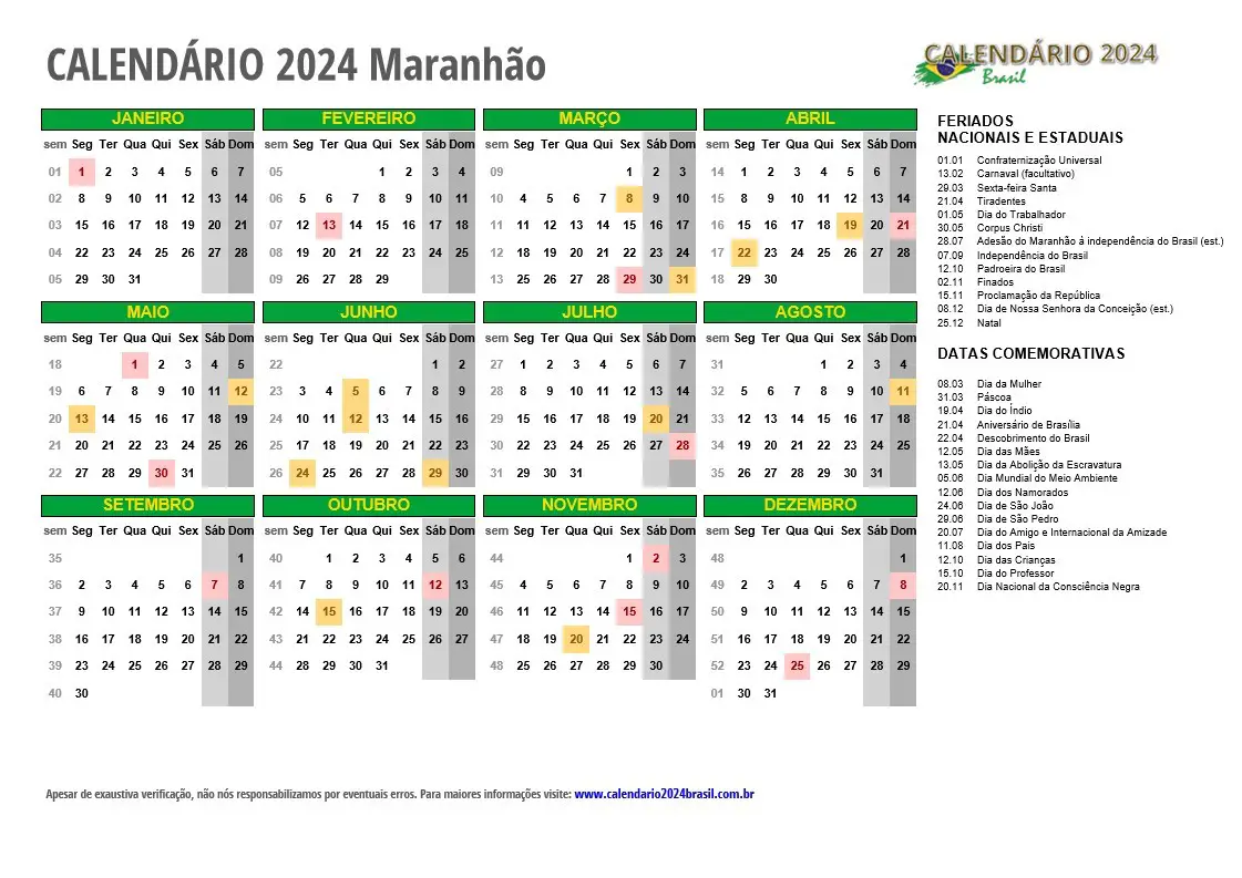 Maranhão terá 12 feriados e pontos facultativos em 2024 Blog da